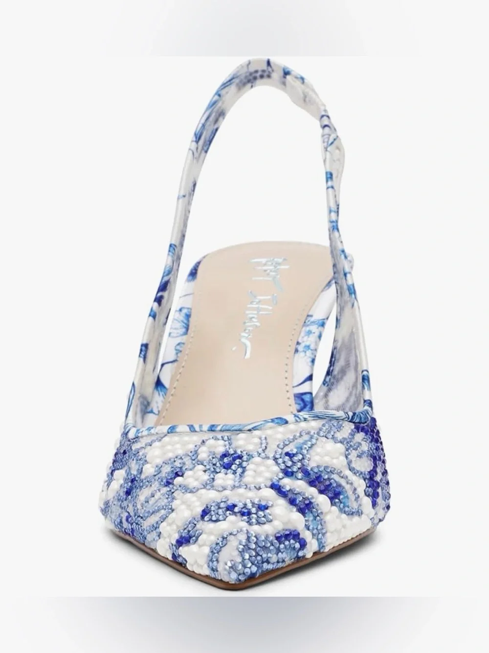 Betsey Johnson Blue & White Beaded Pointed Toe Slingback - Picture 3 of 8
